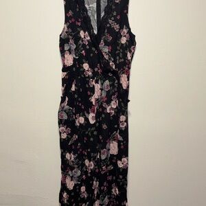love, Fire Black Floral Wrap Maxi Dress with Pink Blooms